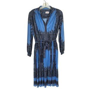 Vtg Womens Midi Dress Lady Carol New York Belted Sky Blue Paisley Medium 1970s